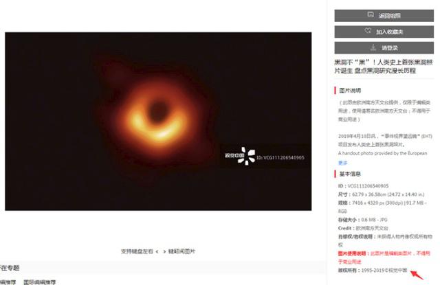 人類拍攝的首張黑洞照片版權(quán)歸視覺中國了？官方回應(yīng)