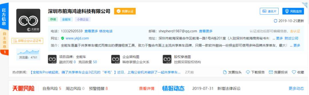 全能車(chē)App翻車(chē)背后：一份押金撬開(kāi)所有單車(chē)，幕后公司坐擁27個(gè)商標(biāo)
