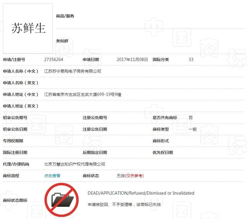 蘇寧布局新零售遇阻，6件“蘇鮮生”商標(biāo)慘遭駁回！