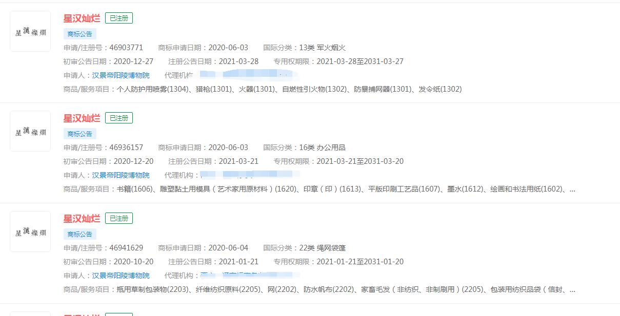 電視劇《星漢燦爛》商標(biāo)已被不同公司注冊(cè)，分類涉及眾多