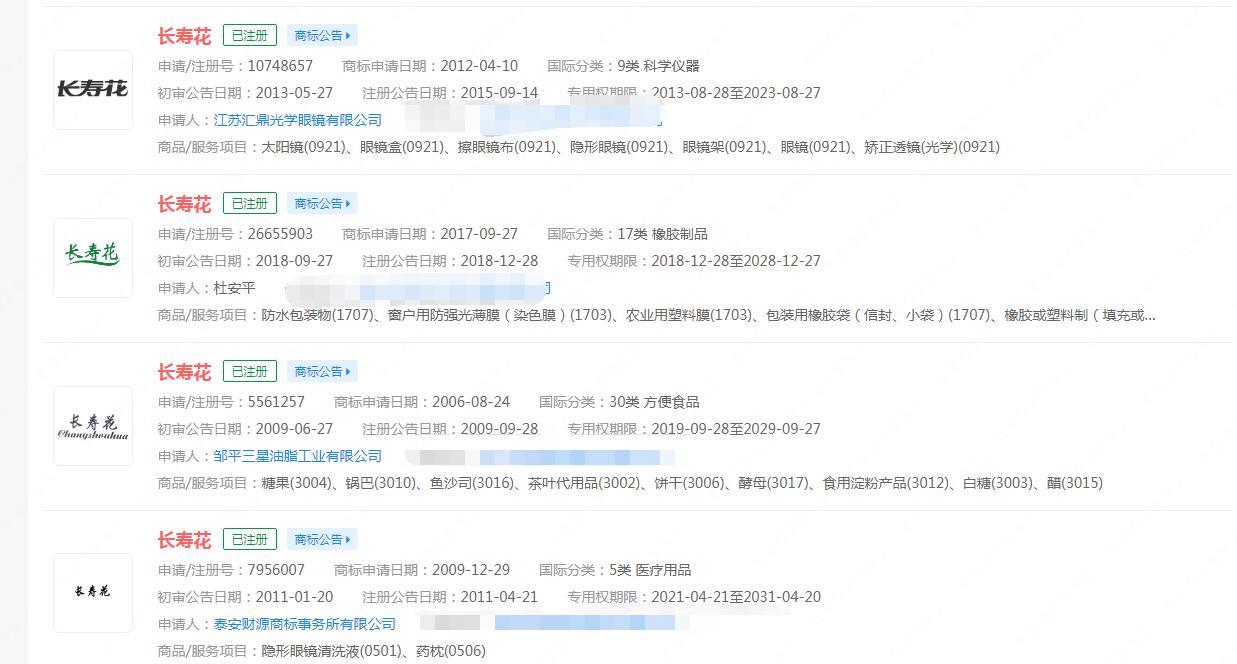 長壽花食品擬A股掛牌上市，“長壽花”已被不同公司注冊商標(biāo)